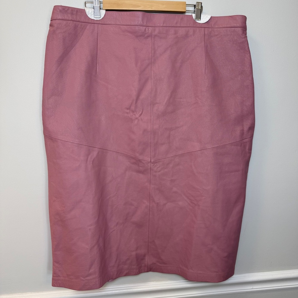 Vintage Dusty Pink Leather Pencil Skirt Plus 42" Waist Elastic Venezia